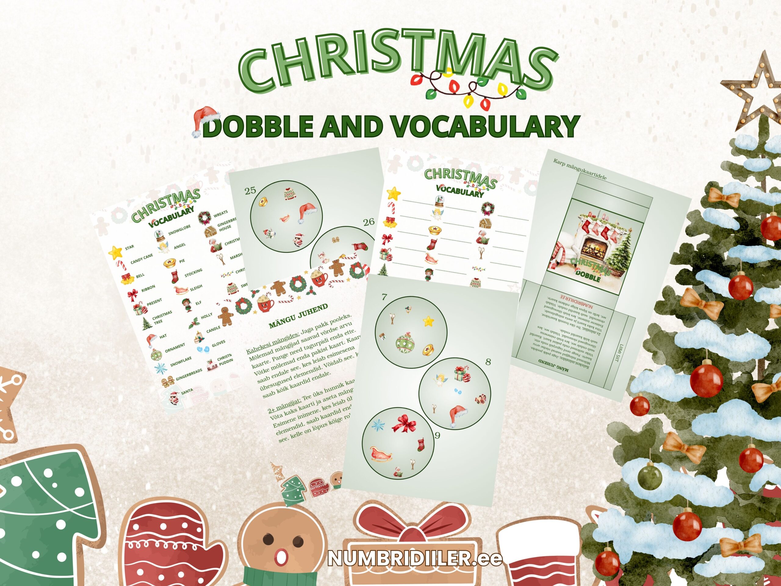 Jõulude dobble mäng, jõulude sõnavara inglise keeles